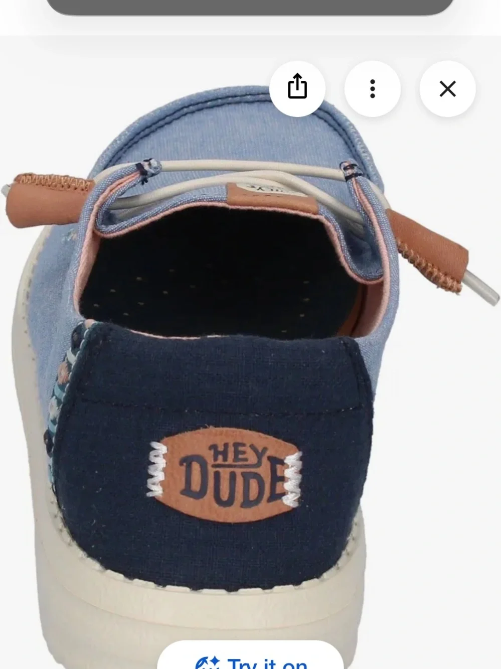 Hey Dude Wendy Chambray Boho Women's Light Blue Slip-On Loafers with Tan Accents